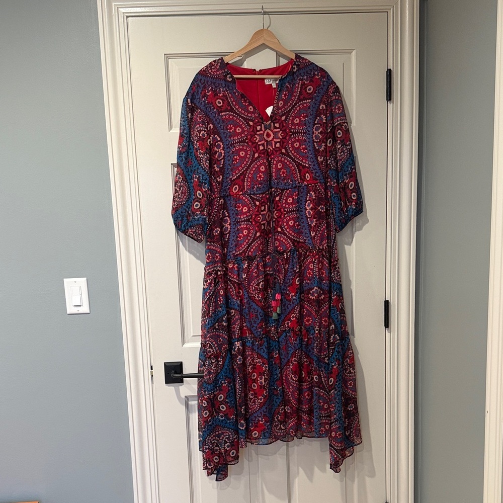 Neiman Marcus Red and Blue Asymmetrical Dress